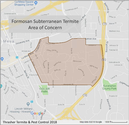 Formosan Subterranean Termite La Mesa Hot Spot Map